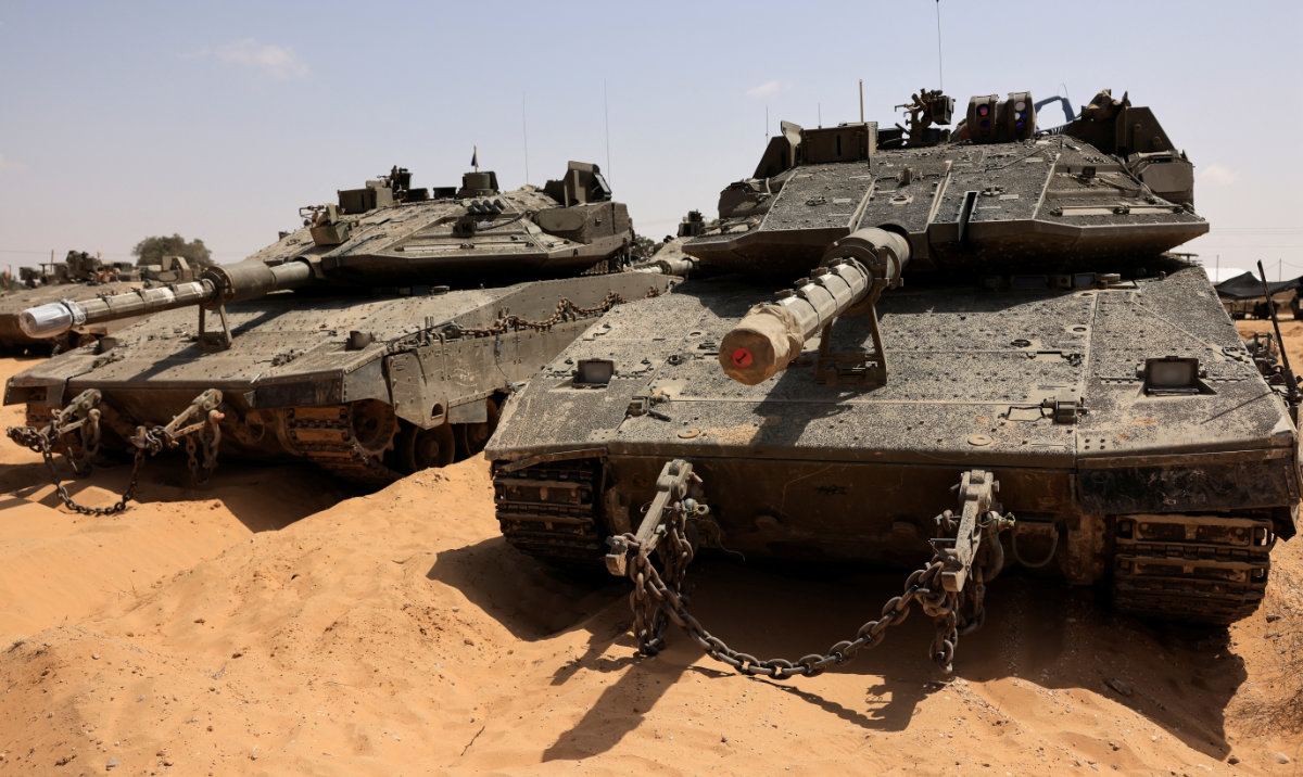 Israeli tanks park near the southern Israel-Gaza border, in Israel, April 28, 2024. (Reuters)