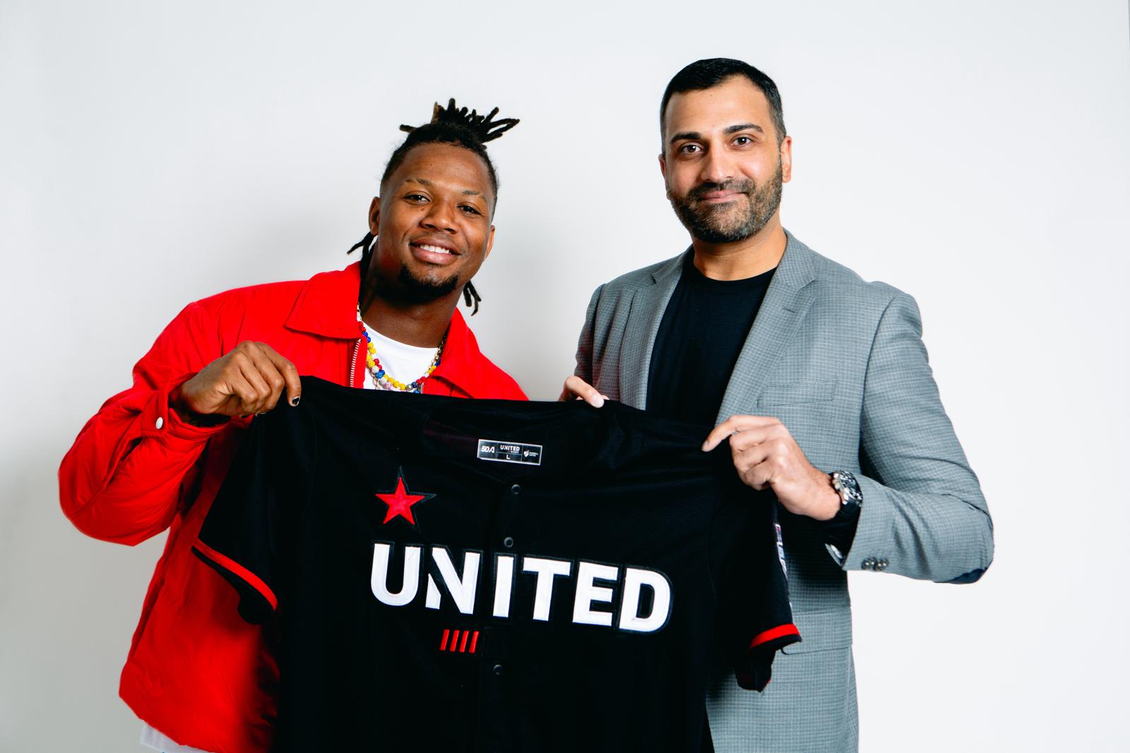 Ronald Acuña Jr.with Baseball United CEO Kash Shaikh. (Supplied)