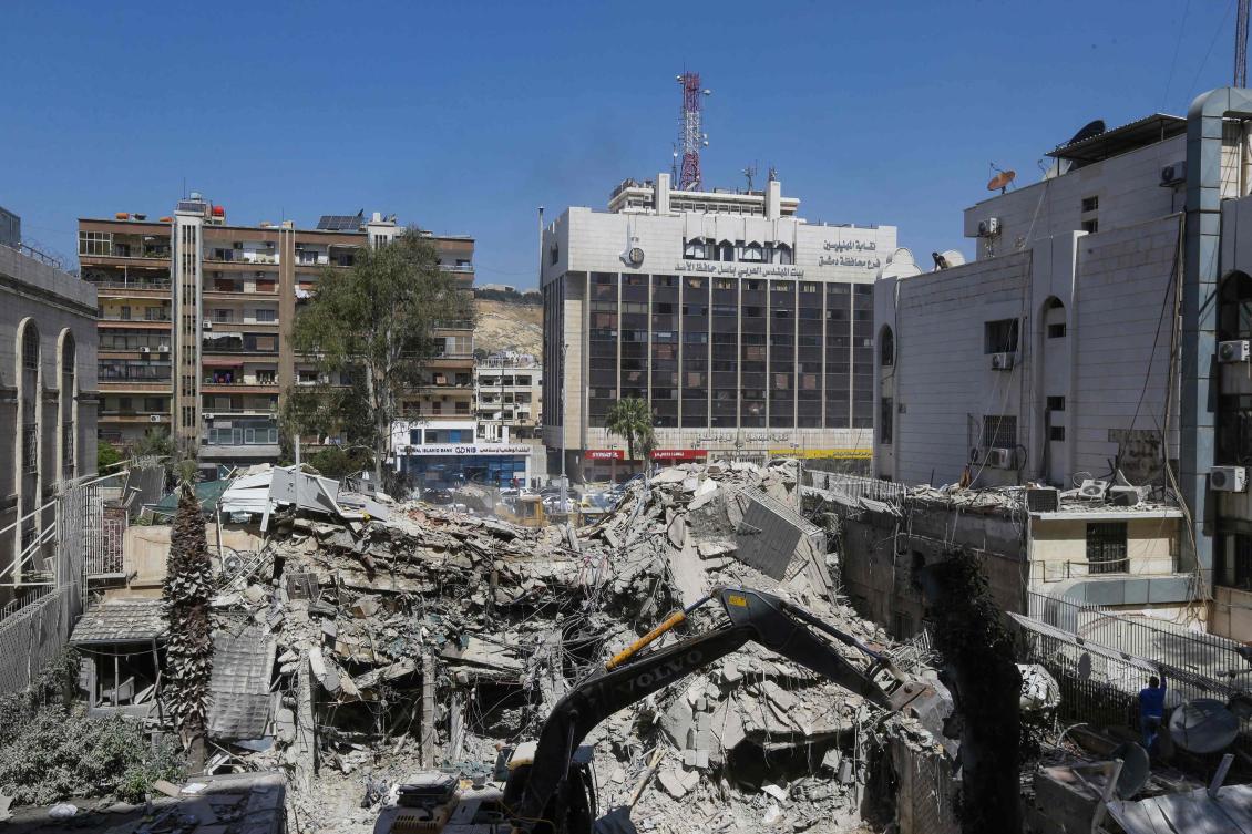 The rubble of a building annexed to the Iranian embassy is pictured a day after an air strike in Damascus on Apr. 2, 2024. (AFP)