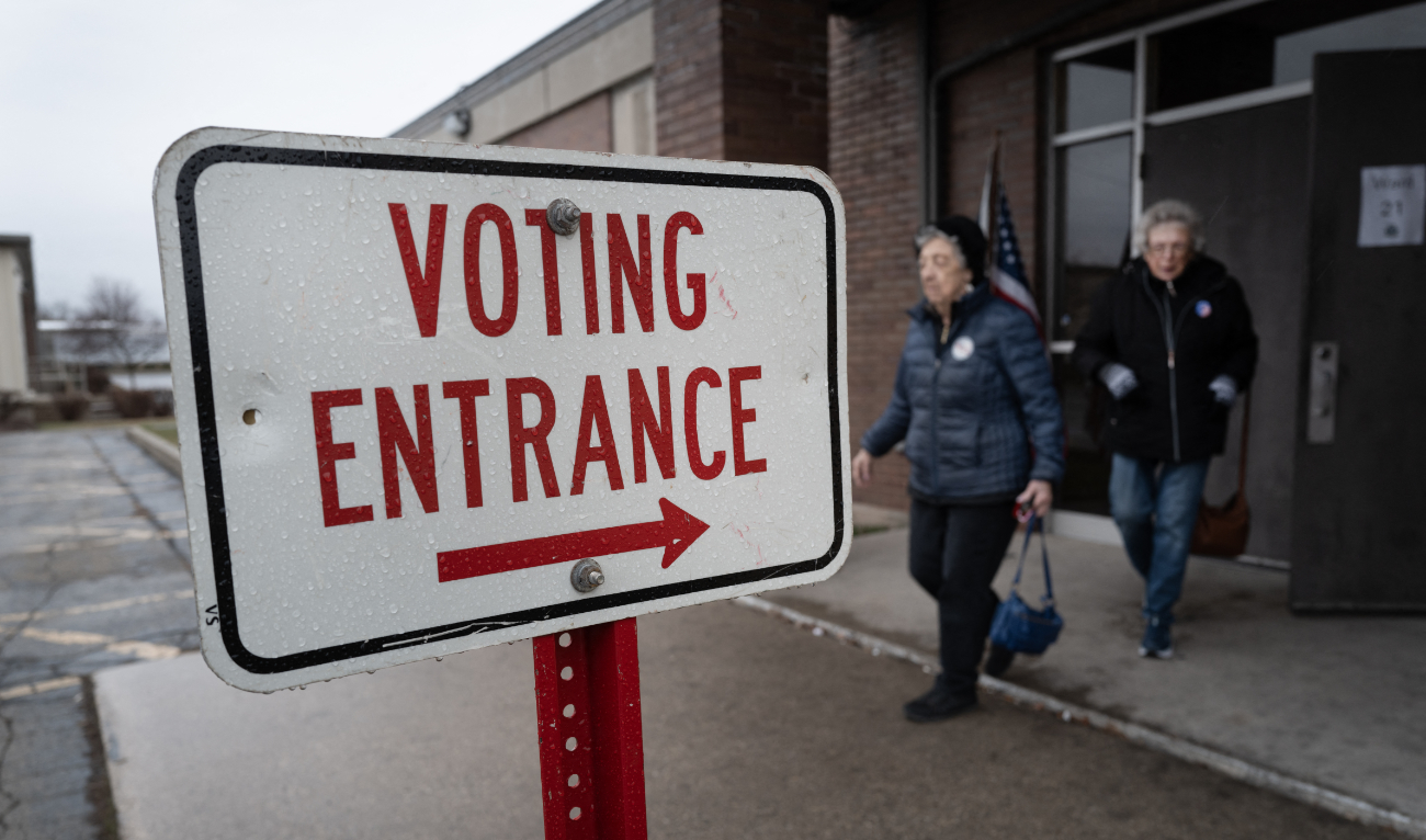 Residents leave a polling place after voting in the state’s primary election on April 02, 2024 in Green Bay, Wisconsin. (AFP)