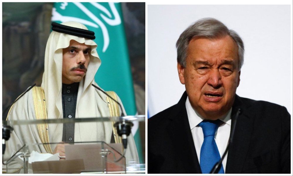 Saudi Arabia’s Foreign Minister Prince Faisal bin Farhan received a phone call from UN Secretary-General Antonio Guterres on Monday. (File/AFP)