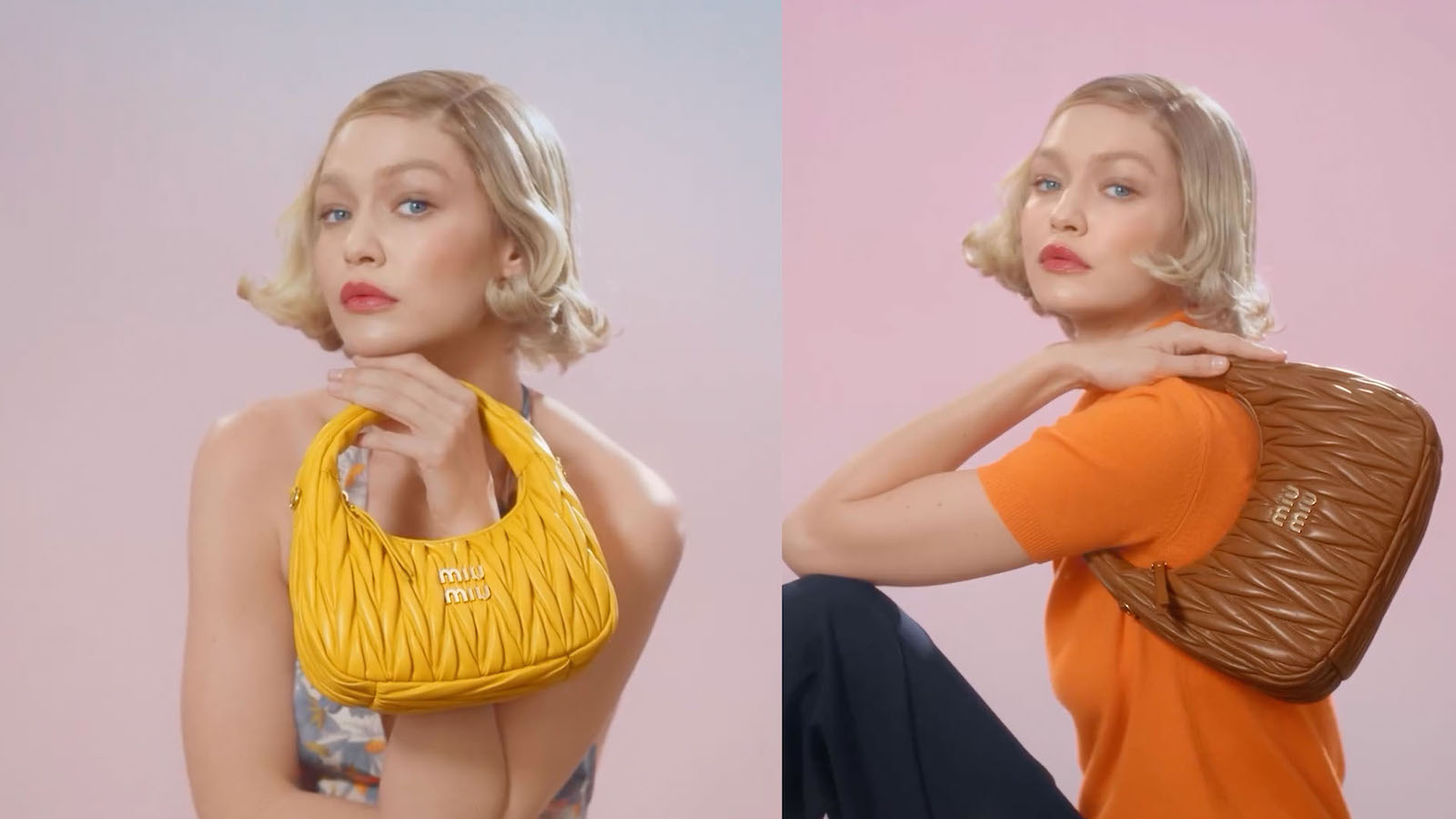 The model’s hair was styled in a bob for Miu Miu’s campaign. (Instagram)