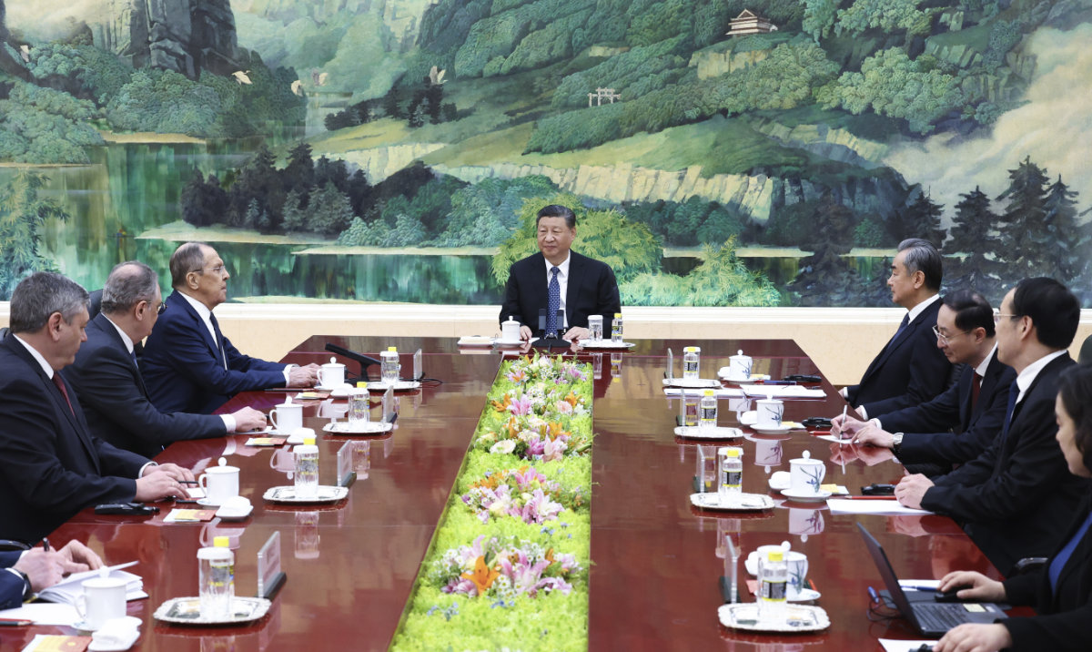 In this photo released by Russian Foreign Ministry Press Service on Tuesday, April 9, 2024, Russian Foreign Minister Sergey Lavrov, 3rd left, attends a meeting with Chinese President Xi Jinping, centre, in Beijing, China. (AP)
