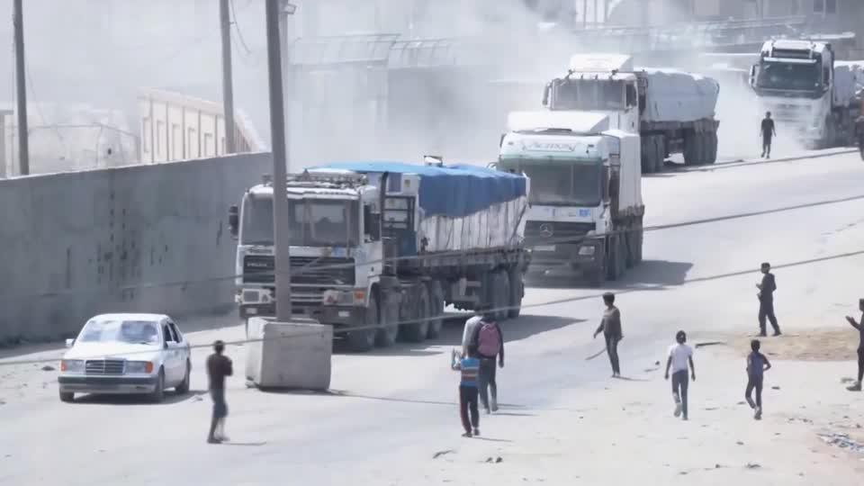 A convoy of aid trucks passed into Gaza at the Rafah border on Apr. 9, 2024, where thousands of Palestinians are displaced due to Israel’s military assault which has pushed people in Gaza to the brink of famine, according to aid agencies. (Reuters)