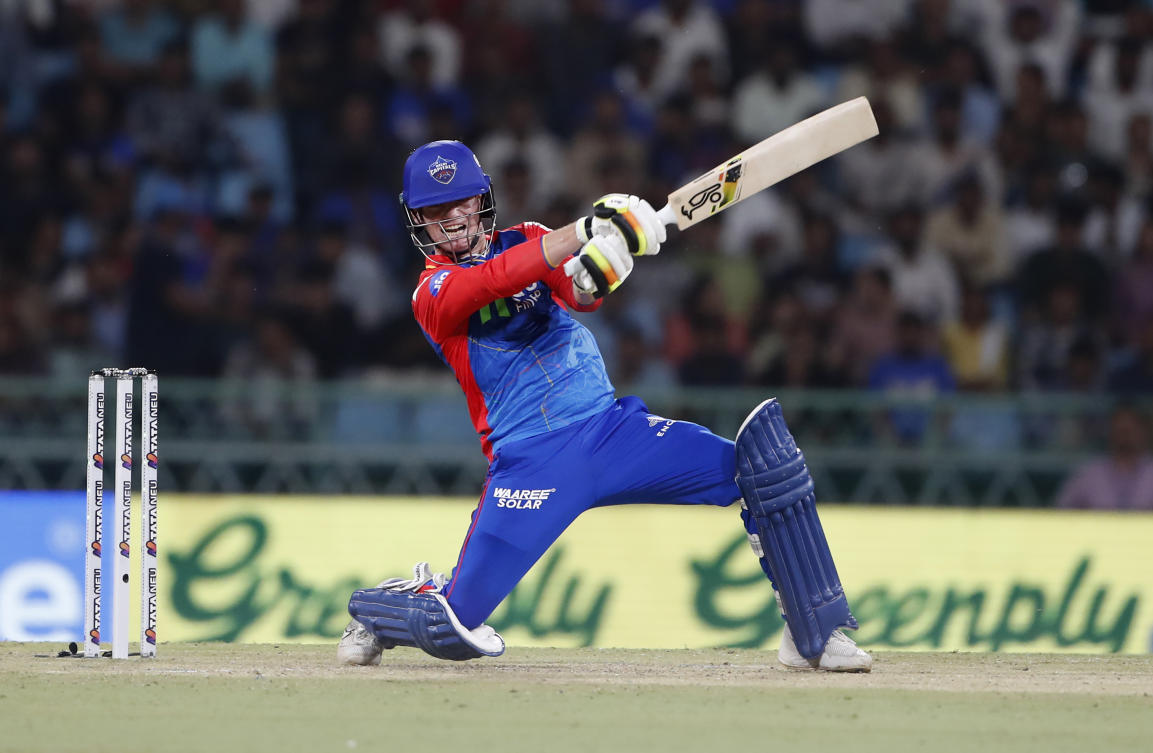 Delhi Capitals’ Jake Fraser-McGurk bats during the Indian Premier League cricket match between Lucknow Super Giants and Delhi Capitals in Lucknow, India, Friday, April 12, 2024. (AP)