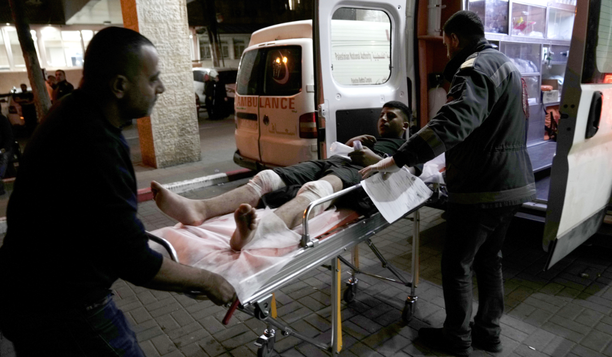 A Palestinian wounded in a settler rampage at the Palestine Medical Complex in the West Bank city of Ramallah, Friday, April 12, 2024. (AP)