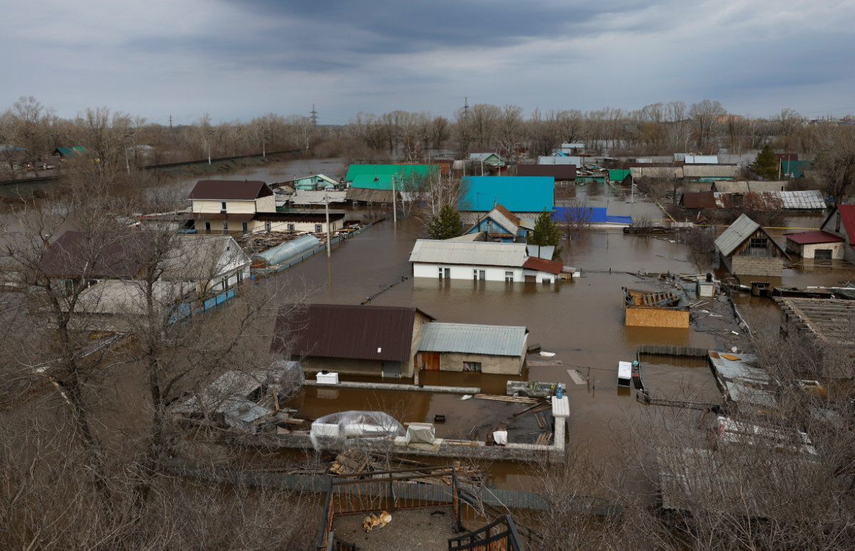 A view shows a flooded residential area in Orenburg, Russia, on April 12, 2024. (REUTERS)