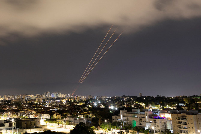 An anti-missile system operates after Iran launched drones and missiles towards Israel, as seen from Ashkelon, Israel, on April 14, 2024. (REUTERS)