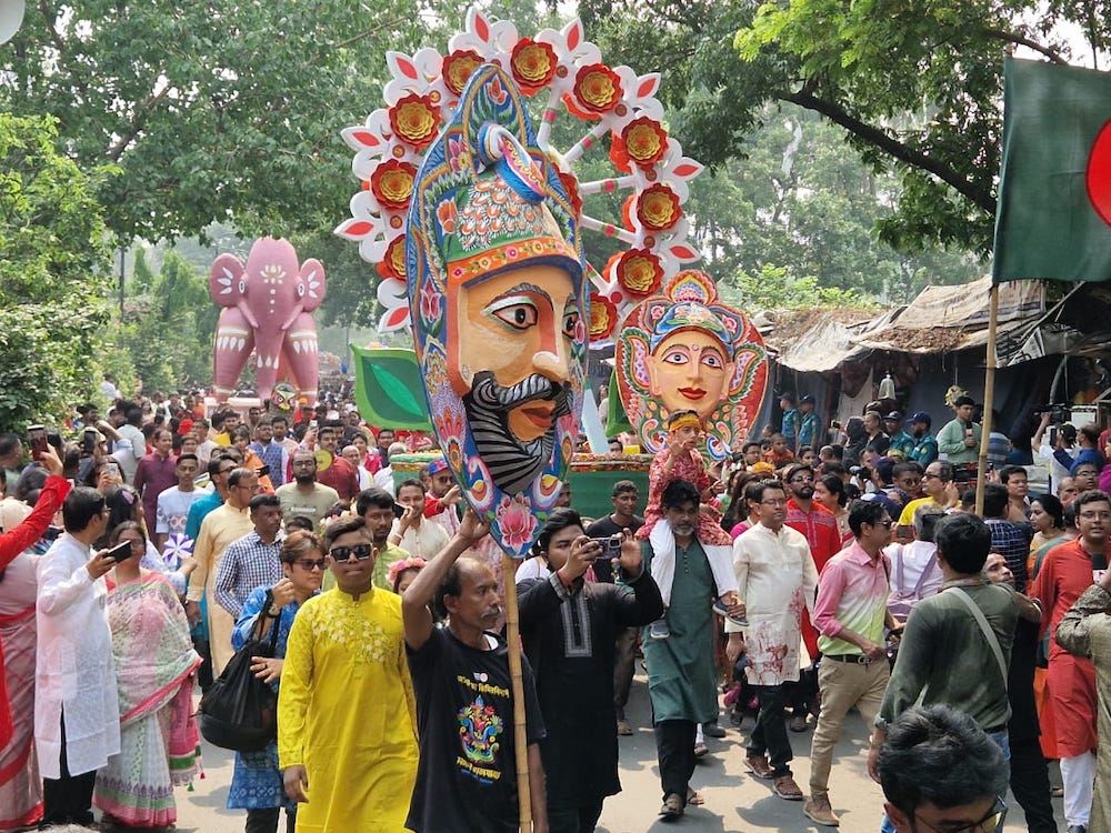 Bangladeshis crowded the streets of Dhaka to welcome the Bengali New Year and take part in the Mangal Shobhajatra parade on April 14, 2024. (AN Photo)
