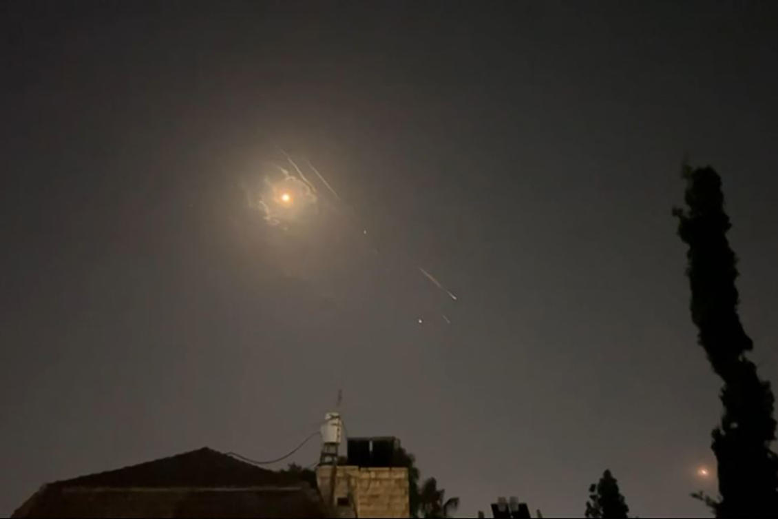 This video grab from AFPTV taken on April 14, 2024 shows explosions lighting up Jerusalem sky during Iranian attack on Israel. (AFP)