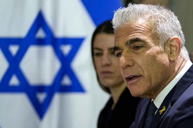 Israeli opposition leader Yair Lapid meets with the visiting US Secretary of State in Tel Aviv on February 8, 2024. (AFP/File)