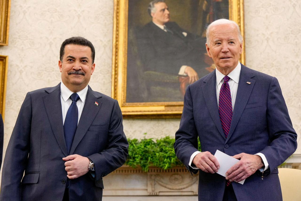US President Joe Biden meets with Iraqi Prime Minister Mohammed Shia Al-Sudani at the White House in Washington, US, April 15, 2024. (Reuters)