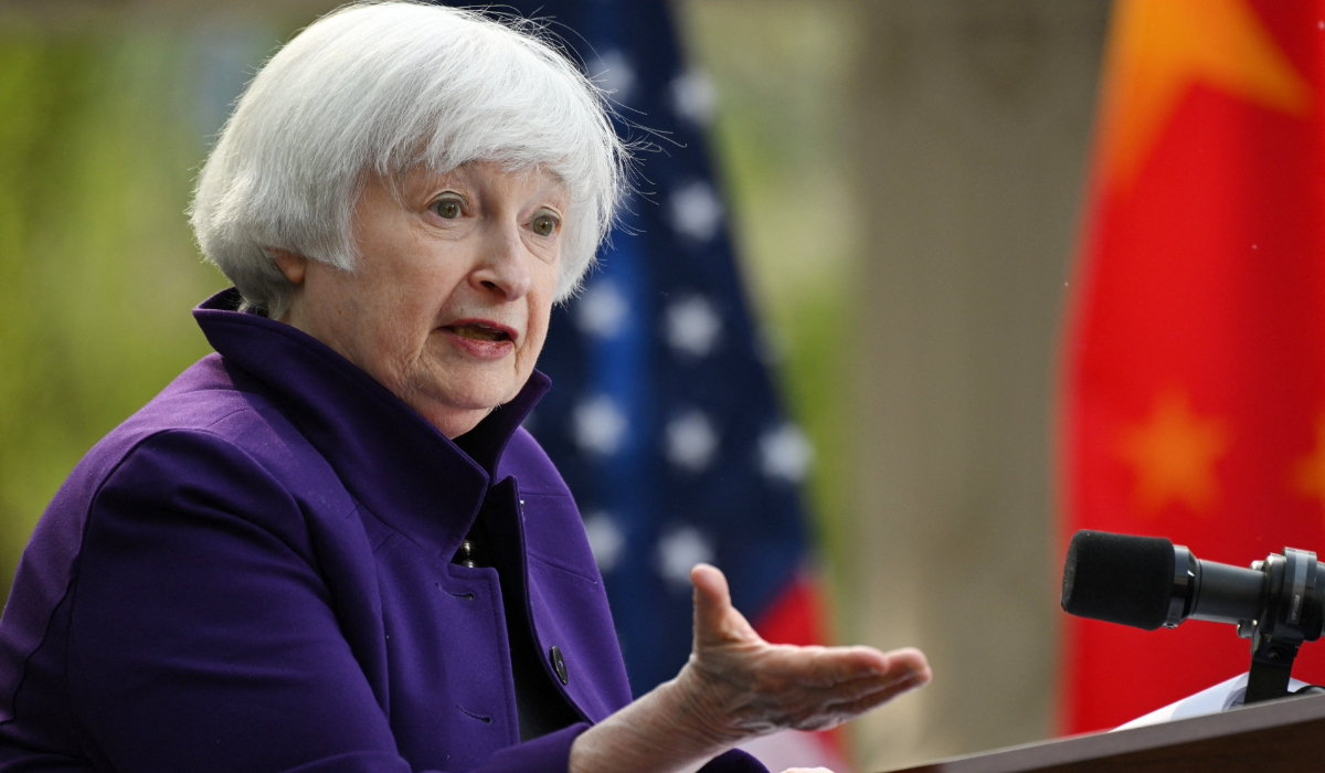 US Treasury Secretary Janet Yellen attends a press conference at US Ambassador’s residence in Beijing on April 8, 2024. (AFP)