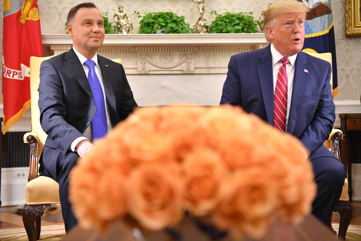 US President Donald Trump (R) and Poland's President Andrzej Duda meet in the White House in Washington, DC, on June 12, 2019. (AFP)