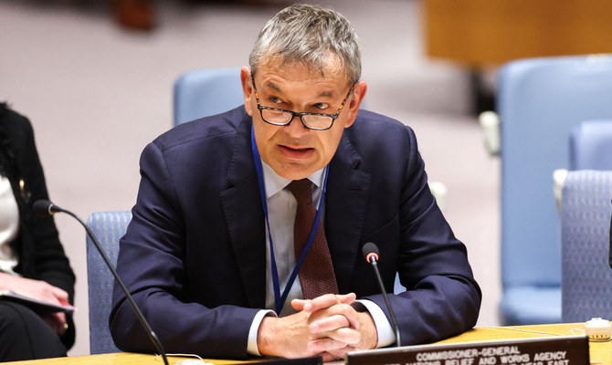 UN Relief and Works Agency (UNRWA) Commissioner General Philippe Lazzarini during a UN Security Council meeting on UNRWA at UN headquarters in New York, US, on April 17, 2024. (AFP)