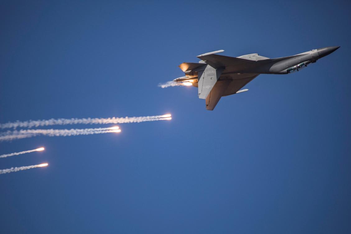 Above, a J-16 fighter jet during the Chinese People’s Liberation Army Air Force Aviation Open Day in Changchun in China’s northeastern Jilin province on Oct. 17, 2019. (AFP)