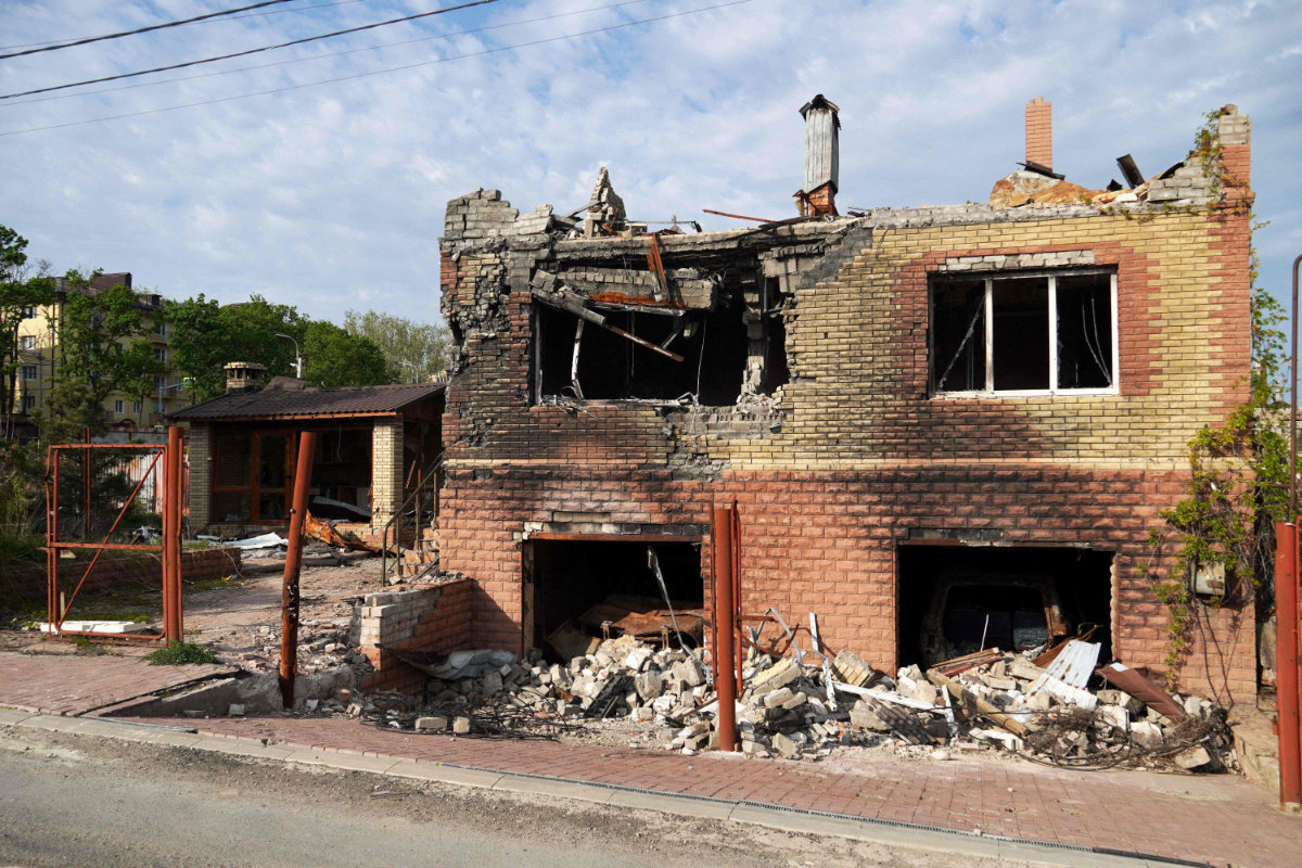 This photograph taken on April 20, 2024, shows a destroyed building in Mariupol in Russian-controlled Ukraine, amid the Russia-Ukraine conflict. (AFP)