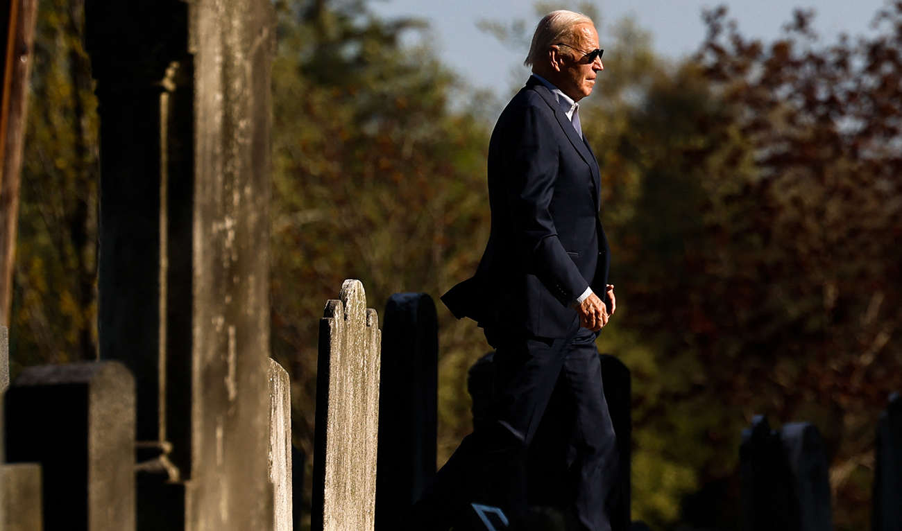 US President Joe Biden arrives for Saturday mass at Saint Joseph on the Brandywine Catholic Church in Wilmington, Delaware, on April 20, 2024. (AFP)