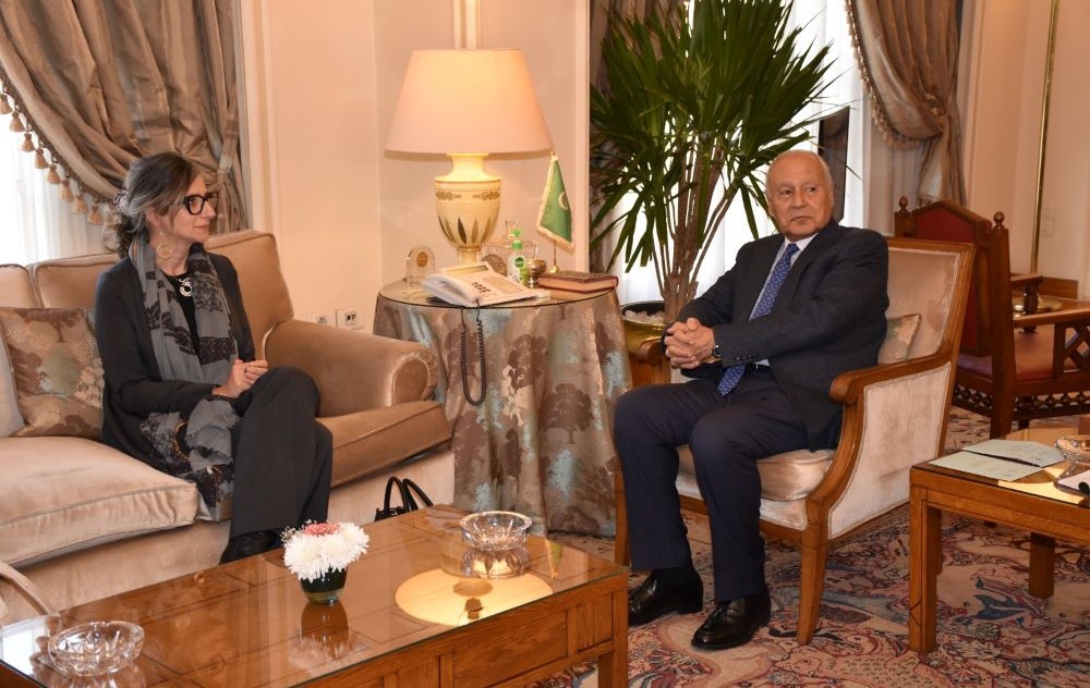 Ahmed Aboul Gheit meets with Francesca Albanese in Cairo. (X/@arableague_gs)