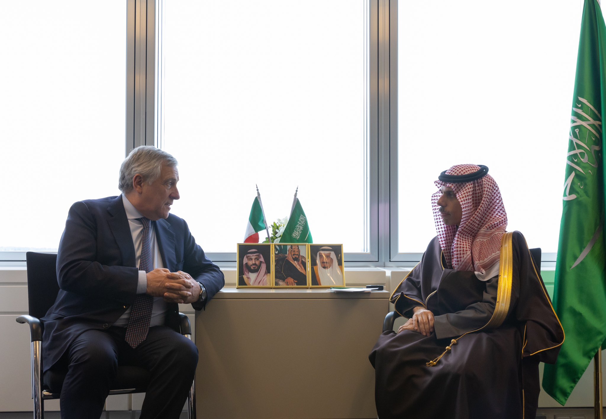 Saudi foreign minister Prince Faisal bin Farhan met with Italy’s deputy prime minister and foreign minister Antonio Tajani on Monday on the sidelines of the EU-GCC High-Level Forum on Regional Security and Cooperation in Luxembourg. (X/@KSAMOFA)