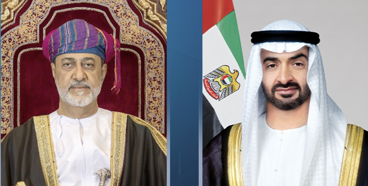 UAE President Sheikh Mohamed bin Zayed Al-Nahyan and Oman’s Sultan Haitham bin Tariq. (WAM)