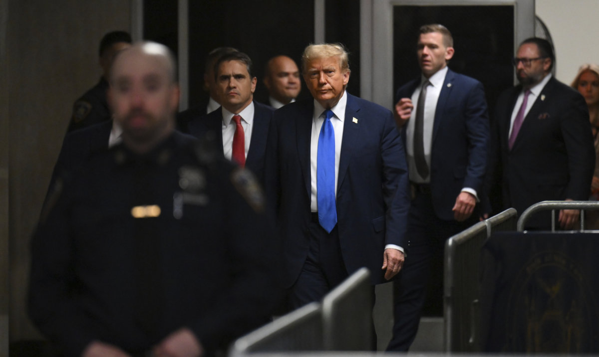 Former President and Republican presidential candidate Donald Trump arrives at Manhattan Criminal Court in New York, Monday, April 22, 2024. (AP)
