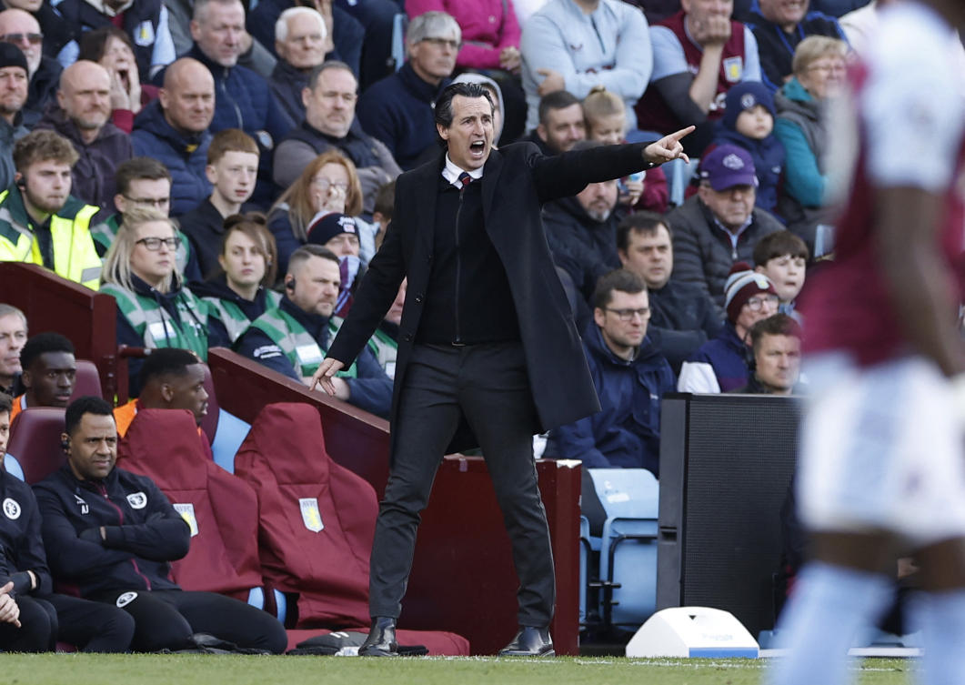 Aston Villa manager Unai Emery during their Premier League match against AFC Bournemouth at Villa Park, Birmingham on Apr. 21, 2024. (Reuters)