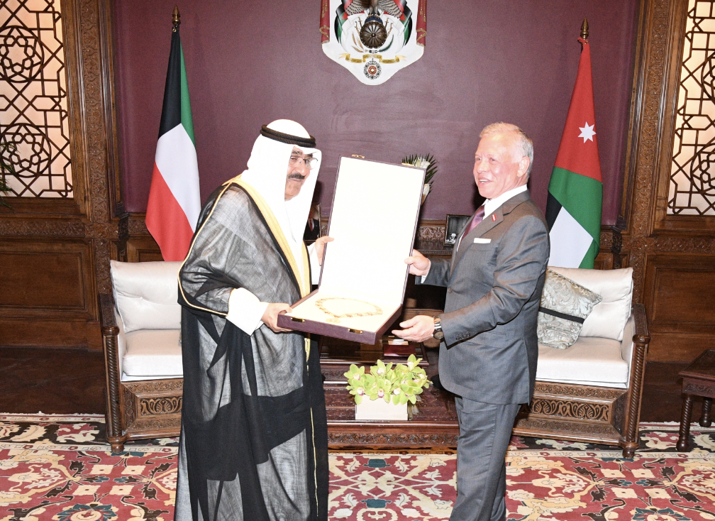 Sheikh Mishal was awarded the Al-Hussein Necklace, the highest civilian medal in Jordan, by King Abdullah. (KUNA)