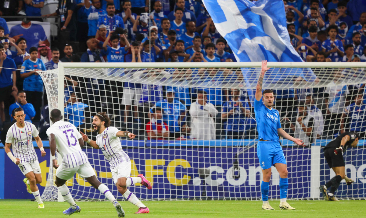 Ain's Emirati defender Erik celebrates scoring his team's first goal during the AFC Champions League semi-final second leg football match between Al-Hilal and Al-Ain at the Kingdom Arena stadium in Riyadh on April 23, 2024. (AFP)