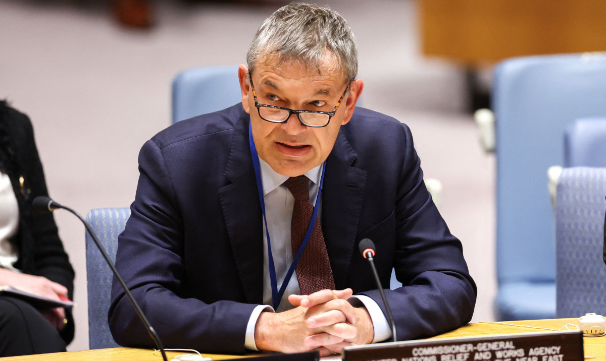 UN Relief and Works Agency (UNRWA) Commissioner General Philippe Lazzarini speaks during a United Nations Security Council meeting on UNRWA at UN headquarters in New York on April 17, 2024. (AFP)