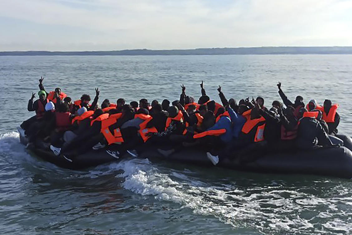 This photo provided by the Prefecture Maritime du Nord et de la Manche shows migrants continuing their journey to Britain off northern France coast on Apr. 23, 2024.(AP)
