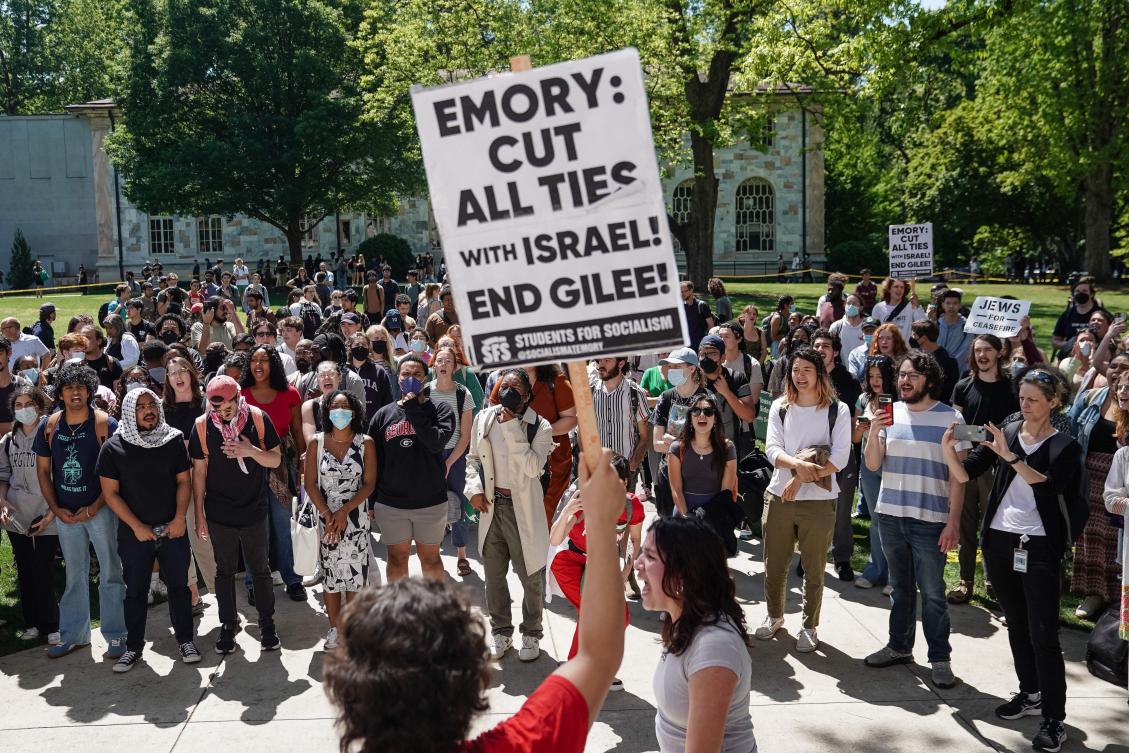 Students chant during a pro-Palestinian protest at Emory University on Apr. 25, 2024, in Atlanta, Georgia. (AFP)