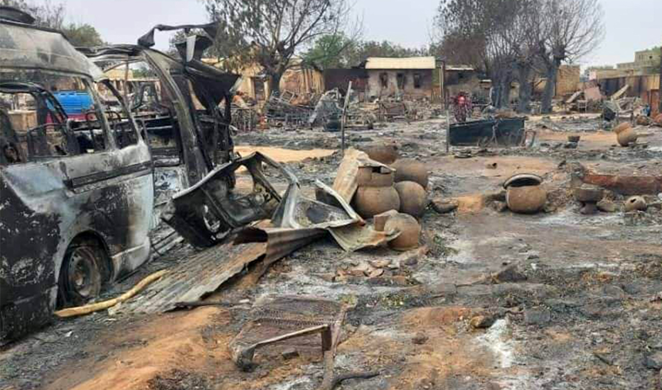 This picture taken on September 1, 2023 shows a view of destruction in a livestock market area in El Fasher, the capital of Sudan’s North Darfur state. (AFP/File)