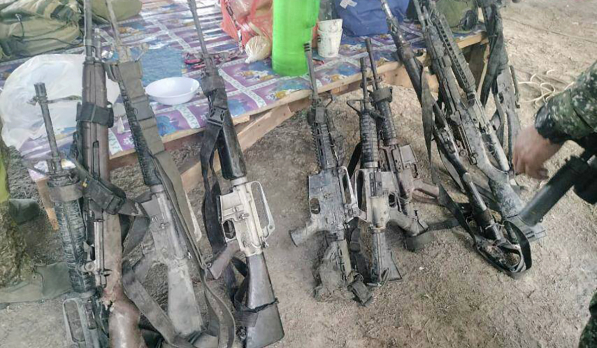 In this handout photo provided by the Philippine Army 6th Infantry Division, recovered firearms from suspected members of the Bangsamoro Islamic Freedom Fighters are seen after a gun battle with Philippine troops at Datu Saudi Ampatuan town in Maguindanao del Sur province, southern Philippines, on April 22, 2024. (AP)