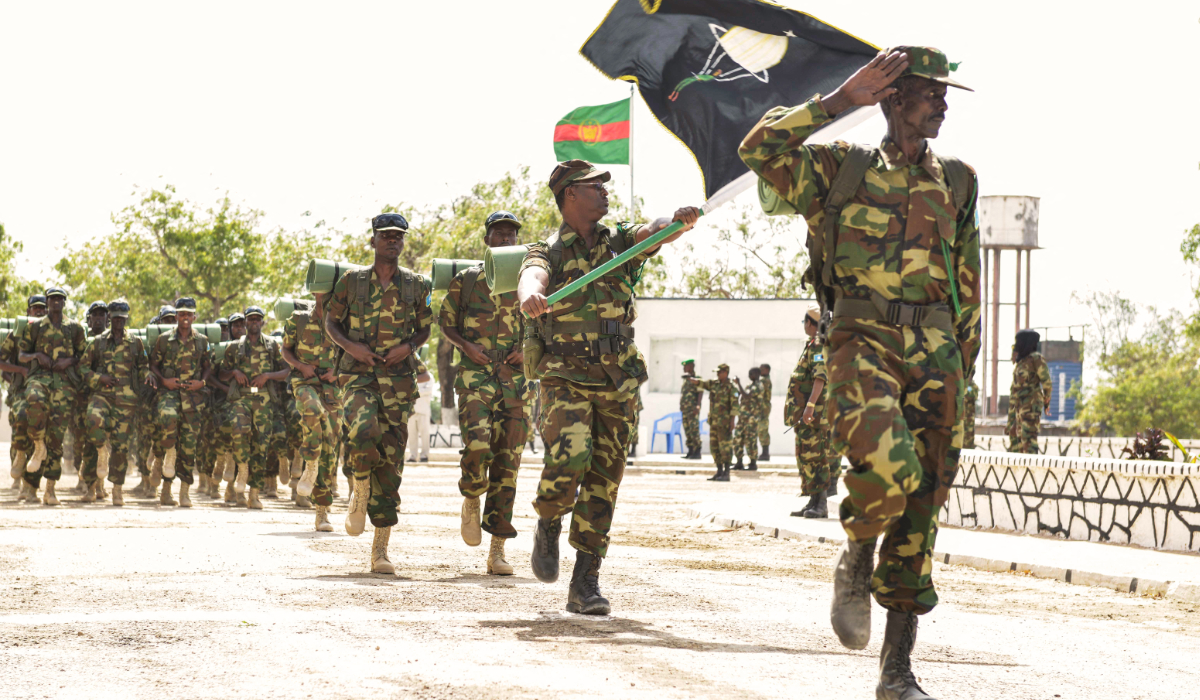Somalian army special commando unit (DANAB) marches during the 54th Anniversary of the Somali National Army held at the Army Headquarters in Mogadishu, on April 12 2014. (AFP)
