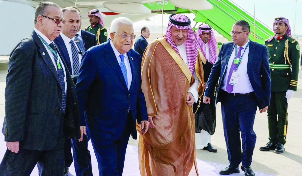 Waleed Elkhereiji receives Palestinian President Mahmoud Abbas and delegation in Riyadh. (Supplied)