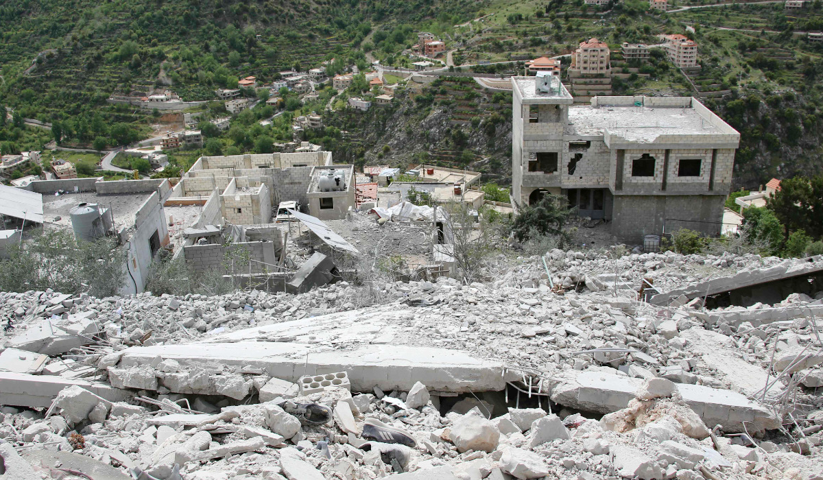 A house lies in ruins in the border area of Shebaa in southern Lebanon, following an Israeli strike on April 27, 2024. (AFP)