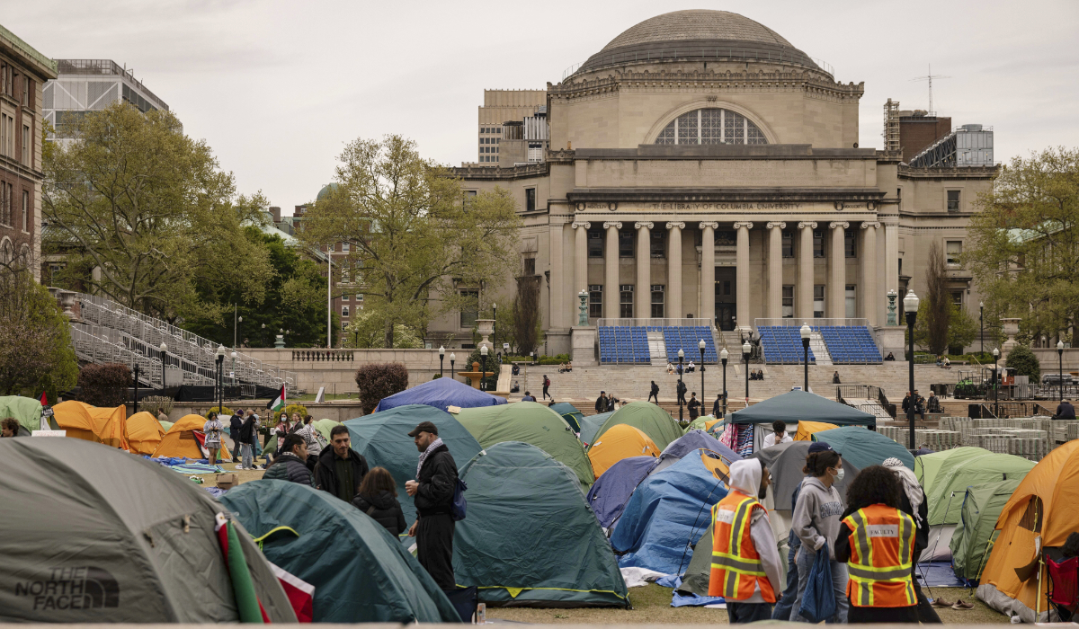 A Pro-Palestinian demonstration encampment is seen at the Columbia University, Saturday, April 27, 2024, in New York. (AP)