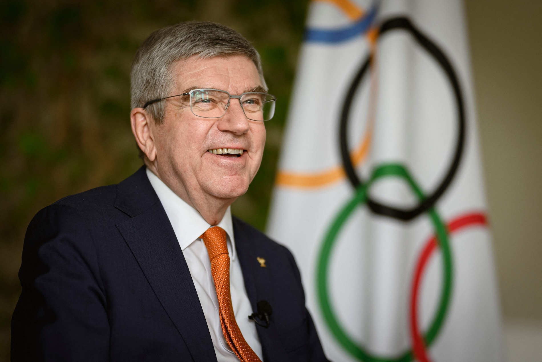 IOC President Thomas Bach during an interview with AFP ahead of the Paris 2024 Olympic Games at the IOC headquarters in Lausanne on April 26, 2024. (AFP)