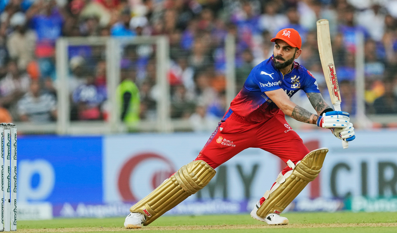 Royal Challengers Bengaluru’s Virat Kohli bats during the Indian Premier League cricket match between Gujarat Titans and Royal Challengers Bengaluru in Ahmedabad on April 28, 2024. (AP)