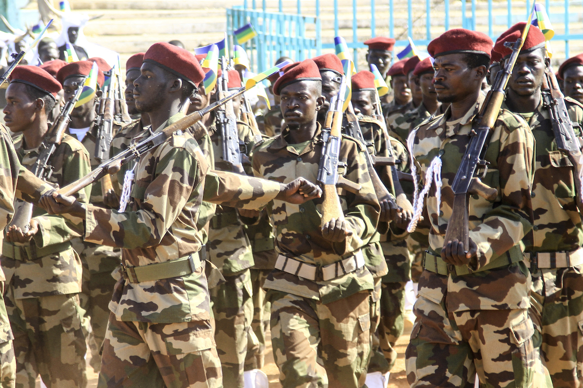 Fighters of the Sudan Liberation Movement, a Sudanese rebel group active in Sudan's Darfur State which supports army chief Abdel Fattah al-Burhan, attend a graduation ceremony in the southeastern Gedaref state on March 28, 2024. (File/AFP)