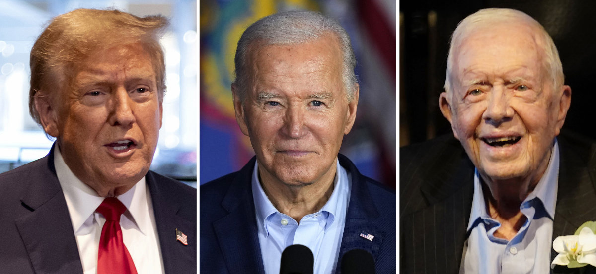 This combination of photos shows former President Donald Trump, from left, President Joe Bien and former President Jimmy Carter. (AP Photo)