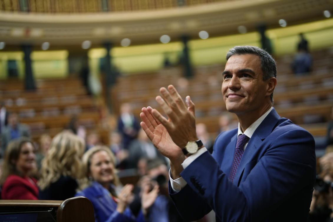 Spain's acting Prime Minister Pedro Sanches says he will continue in office "even with more strength" after days of reflection. (File/AP)