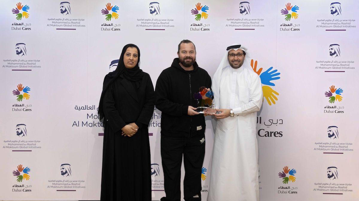 Dr. Tariq Al-Gurg, CEO of Dubai Cares, and Dominic Nowell-Barnes, founder of The Giving Movement. (WAM)