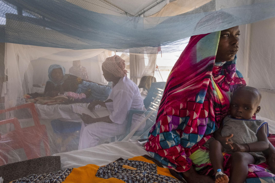Sudanese Children suffering from malnutrition are treated at an MSF clinic in Metche Camp, Chad, near the Sudanese border, April 6, 2024. (AP)