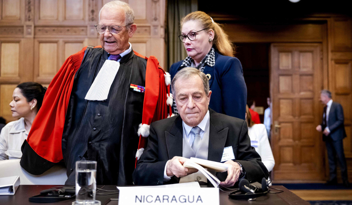 Nicaragua’s ambassador to the Netherlands Carlos Jose Arguello Gomez attends the second day of the hearing at the International Court of Justice (ICJ) in The Hague, Netherlands, Apr. 9, 2024. (AFP)