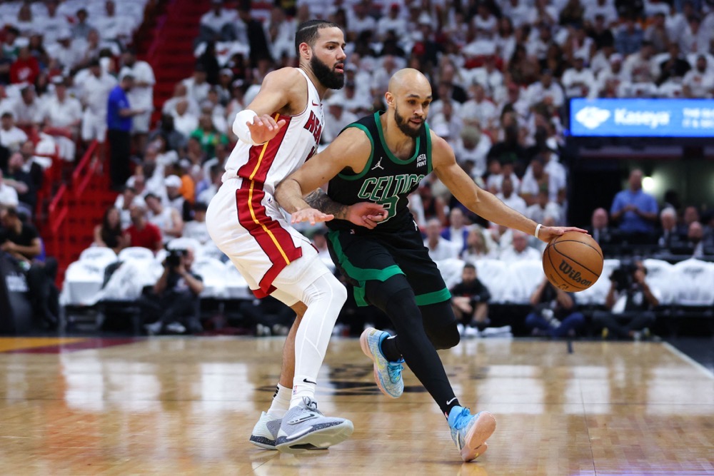 Derrick White, right, scored a career-high 38 points. (Getty Images/AFP)