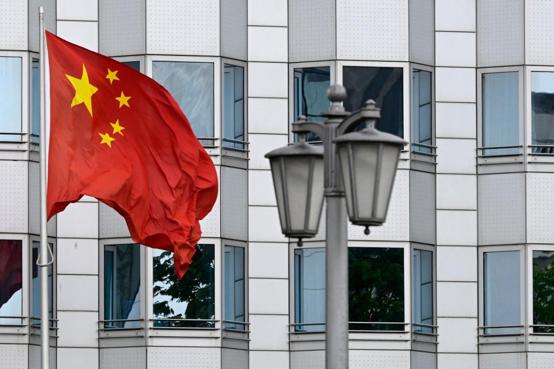 The Chinese flag is pictured in front of the facade of the Chinese embassy in Berlin on April 22, 2024. (AFP)