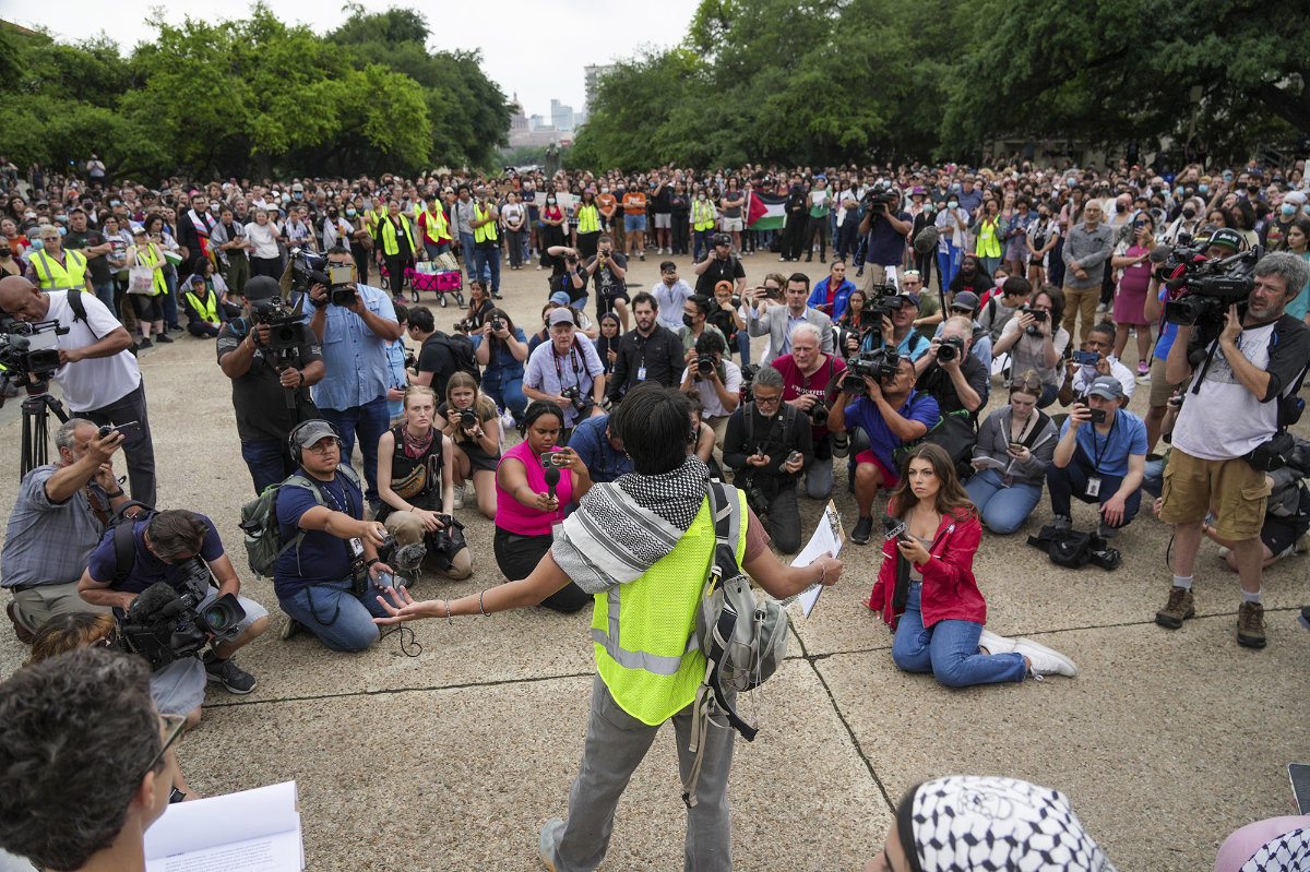 Student protests over the Gaza war have popped up on an increasing number in the US. (Austin American-Statesman via AP)