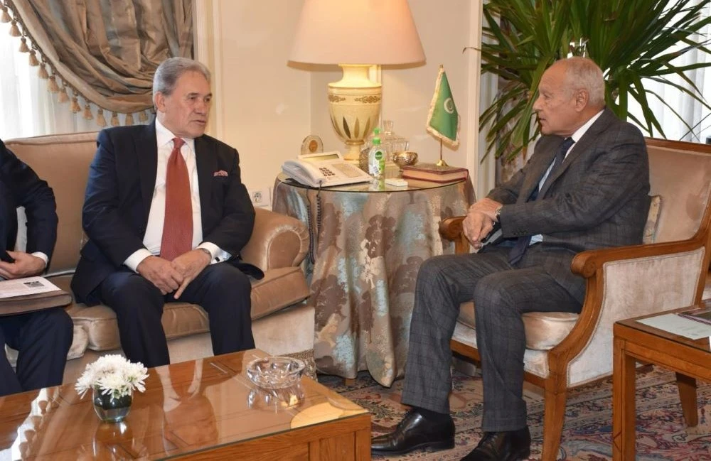 Winston Peters and Ahmed Aboul Gheit. (X/@arableague_gs)